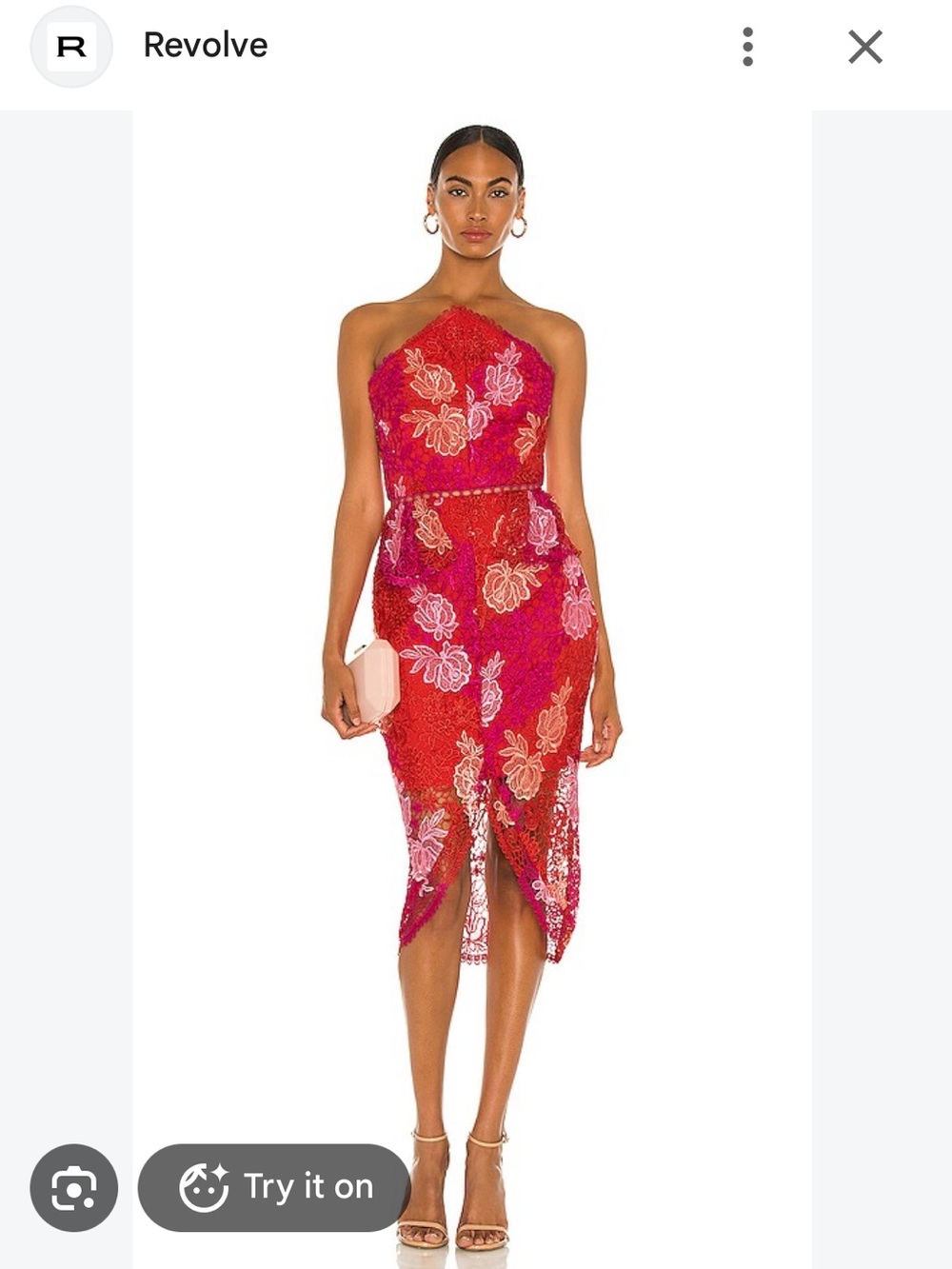 Elliatt Pink and Red Halter Lace Midi Dress